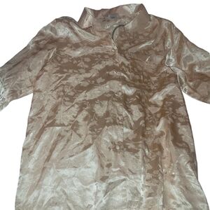 Bellina Golden Cream Colored Floral Print Satin Pajama Set NWT Size L